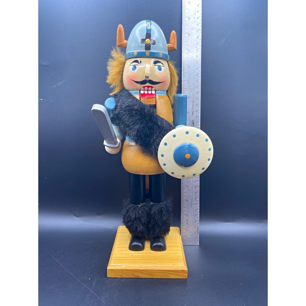 Target Santa's Workbench Viking Nutcracker 12 in Wood Faux Fur Multicolor 2003